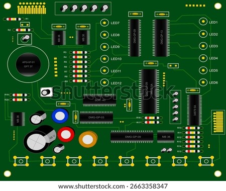 Green circuit board used for backgrounds, advertisements, flyers, magazines, websites.