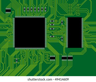 Green circuit board vector illustration. Abstract technology background - next science future.