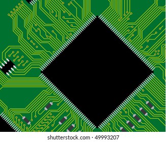 Green circuit board vector illustration. Abstract technology background - next science future.