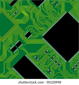 Green circuit board vector illustration. Abstract technology background - next science future.