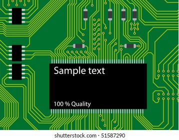 Green circuit board vector illustration. Abstract technology background - next science future.