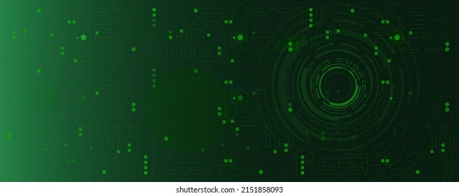 Circuito verde electrónico, línea eléctrica o tarjeta de circuito con tecnología de ingeniería de círculo fondo vectorial 