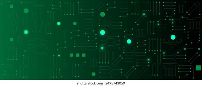 Green circuit electronic or electrical line with circle engineering technology concept vector background 