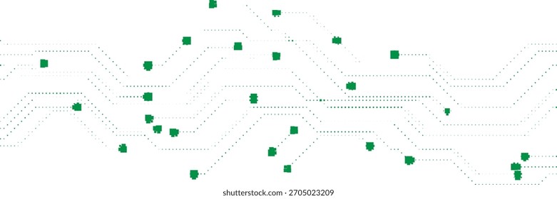 Patrón de red punteado de medio tono de circuito verde que forma un fondo de estilo de placa base digital con conexiones electrónicas futuristas limpias adecuadas para temas de tecnología e innovación