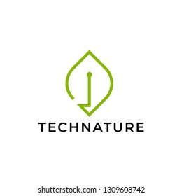 Green Circuit leaf technology logo design - Vector