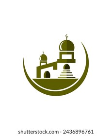 
logotipo de vector de la mezquita de la luna creciente circular verde. plantilla, icono, arte, diseño, símbolo