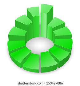 Green circular diagram with columns isolated on white background.