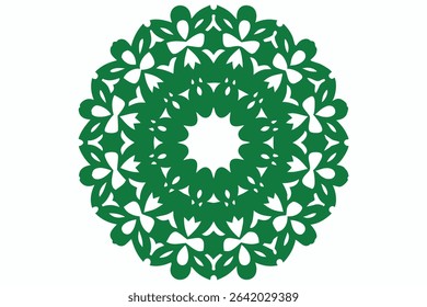 Green circular floral design with intricate pattern perfect for backgrounds and decoration