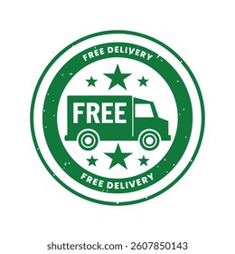 Green Circular Free Delivery Stamp Icon Vector Label Design for Shipping