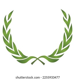 Green circular laurel foliate and wheat wreaths depicting an award, achievement, heraldry, nobility, emblem, logo. Vector illustration.