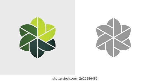 green circular leaf vector logo, eco nature sustainability care for environment icon, global green energy business symbol, sustainable economy process flow abstract movement illustration