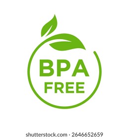 A green circular logo featuring the text BPA FREE in bold letters, accompanied by two green leaves, symbolizing eco-friendliness and safety.