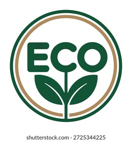 Un logo circular verde con la palabra ECO y un brote de planta en su interior. El logotipo significa respeto al medio ambiente y sostenibilidad.