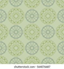 Green circular ornament. Vector seamless pattern. Geometric shape abstract illustration