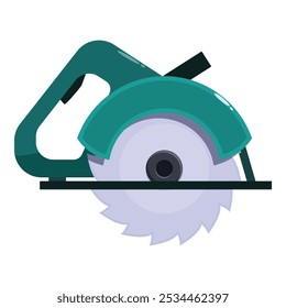 Green circular saw cutting through material, a power tool used for cutting wood, metal, and other materials