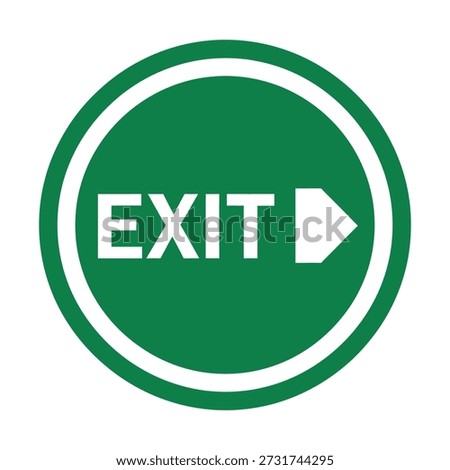 A green circular sign with a white border indicating an exit with a white arrow pointing to the right.