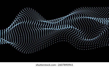 Green circular wave pattern of dots on black background