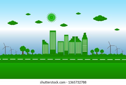 Green cities  concept,  world ecology with eco-friendly concept ideas vector illustration 