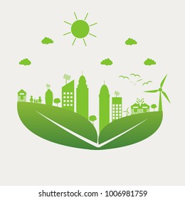 Green cities help the world with cloud with eco-friendly concept ideas.vector illustration