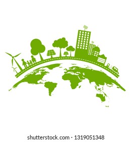 Las ciudades verdes ayudan al mundo con ideas conceptuales ecológicas.ilustración vectorial
