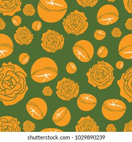 Green Citrus pattern. Lemon lime flower. Vector background. Use for textiles, pillow, package, interior decoration, wallpaper, web background, wrapping paper, food & cosmetics labeling.