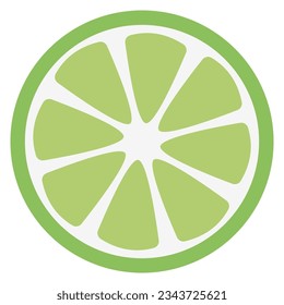 Green citrus slices of lemon. The style is hand drawn and cartoonish. All objects are isolated. Vector illustration isolated on white background.
