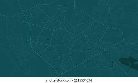 Mapa de fondo de vectores del área verde de la ciudad de Białystok, carreteras e ilustración del agua. Proporción panorámica, hoja de ruta de diseño digital plano.
