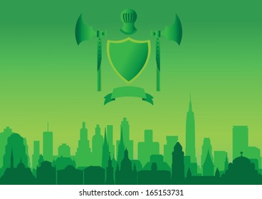 Green city background with coat of arms 