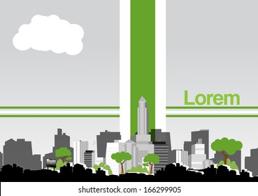 Green City in Black and White Background - Vector Illustration