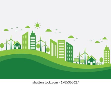 green city building landscape background. save energy the world development. environmental and ecology concept. vector illustration in flat style modern design. 