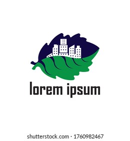 green city building logo design concept. Symbol icon of residential, apartment and city landscape.
