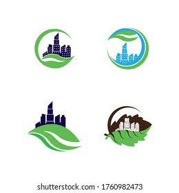 green city building logo design concept. Symbol icon of residential, apartment and city landscape.
