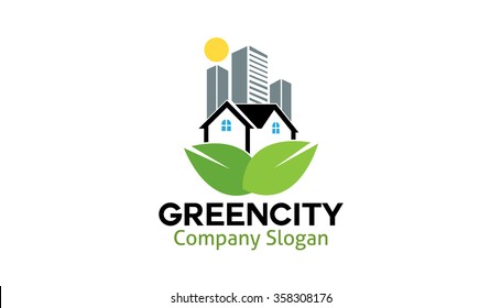 Green City Building Logo Vector Icon Symbol Design Illustration 