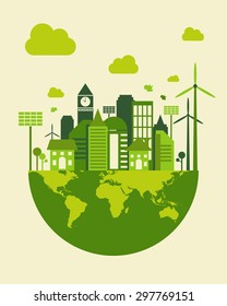 Green city building, save earth concept, vector illustration