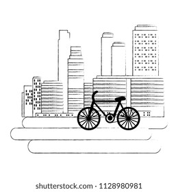 green city buildings with bicycle