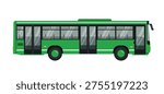 Green city bus isolated on white background. Public transport side view. Vector stock
