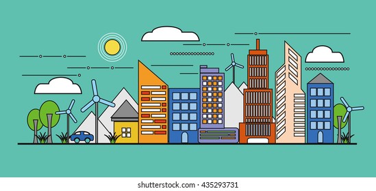 green city concept background. flat design.