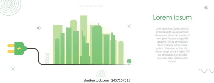 Green city concept, clean and renewable power source, sustainable energy, eco friendly, save nature, reduce global warming and environment pollution, horizontal banner