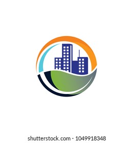 Green city concept  logo template design vector
