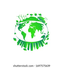 Green city concept. Solar and wind power. Green sustainable energy, ecology development environment, sustainable development concept.
