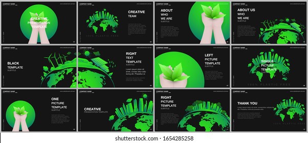 Green city concept. Green sustainable energy, sustainable development concept. Presentation design vector templates, multipurpose templates for presentation slide, flyer, brochure cover design. 