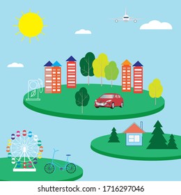 Concepto de ciudad verde en vector.Afiche del Día de la Tierra. Ilustración ecológica de la ciudad.