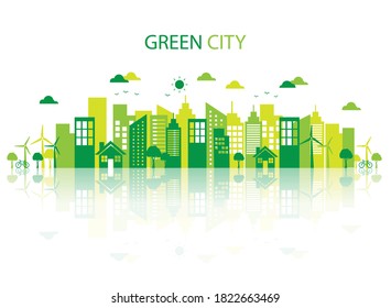 green city development, save the environment sustainable ecology concept isolated on white background. Vector illustration in flat style modern design.