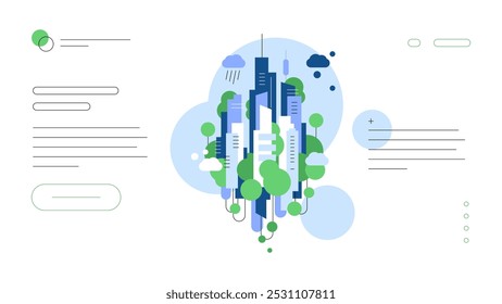 Cidade verde. Conceito ecológico. Modelo simples de slide de apresentação ou página da Web. Arquivo vetorial.