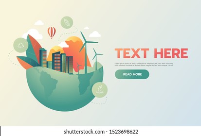 Flat Green Energy Ecology Eco Clean Stock Vector (Royalty Free ...