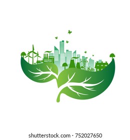 Green city with green Eco Earth concept ,vector illustration