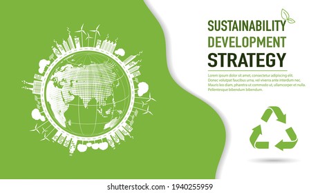 Green city and eco friendly for Sustainability development strategy background and template, vector illustration