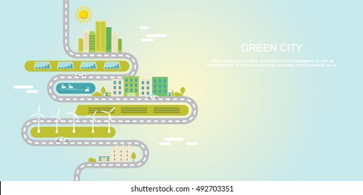 Green city ecology concept flat design vector illustration/banner