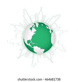 Green city. Ecology concept. Save life and environment background. Earth model