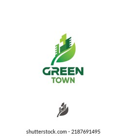 Green City Ecology Energy Houses Trees Buildings Leaf Vector Logo